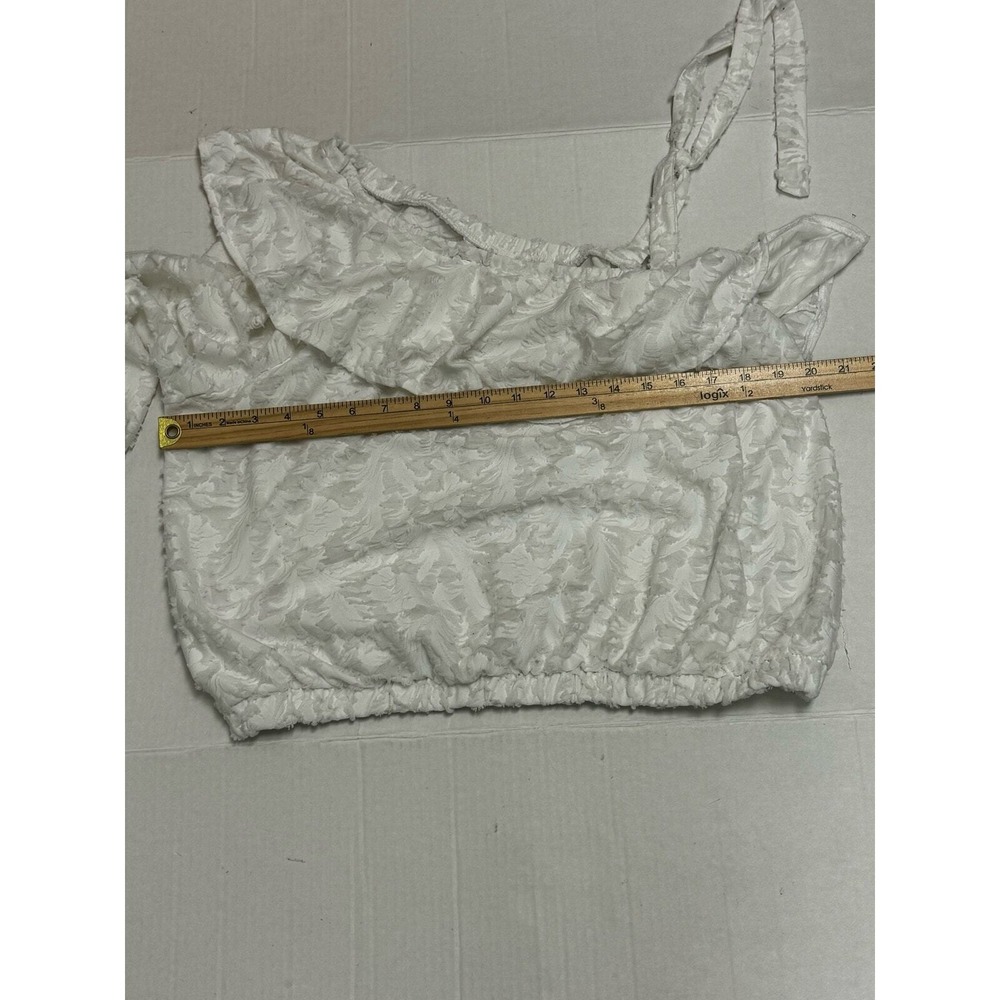 Lauren Conrad Womens White One Shoulder Ruffle Lace Textured Top Large - Picture 6 of 8